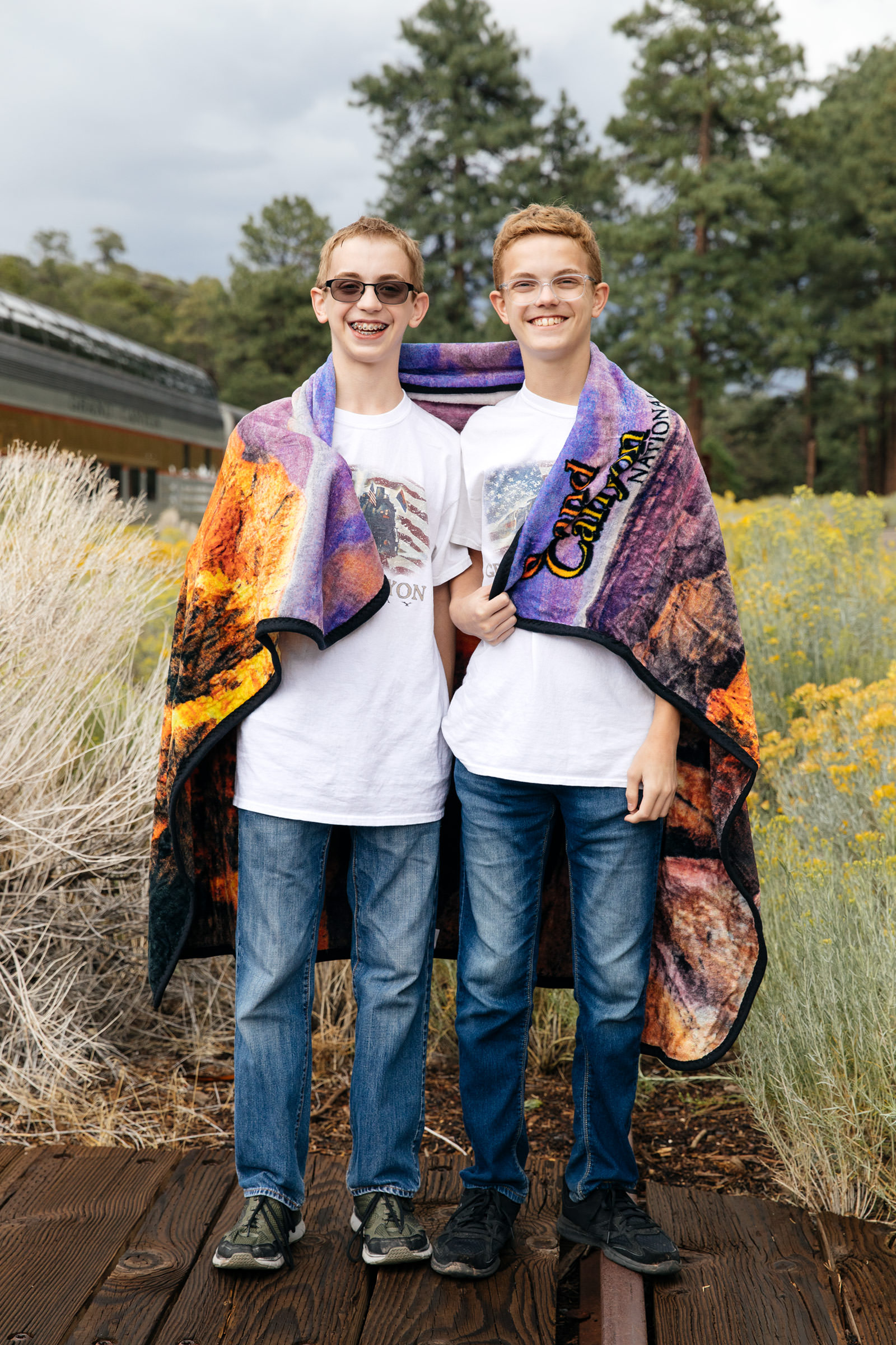 Portrait of brothers Russel and Reagan Wren at the Grand Canyon Railway, Arizona.