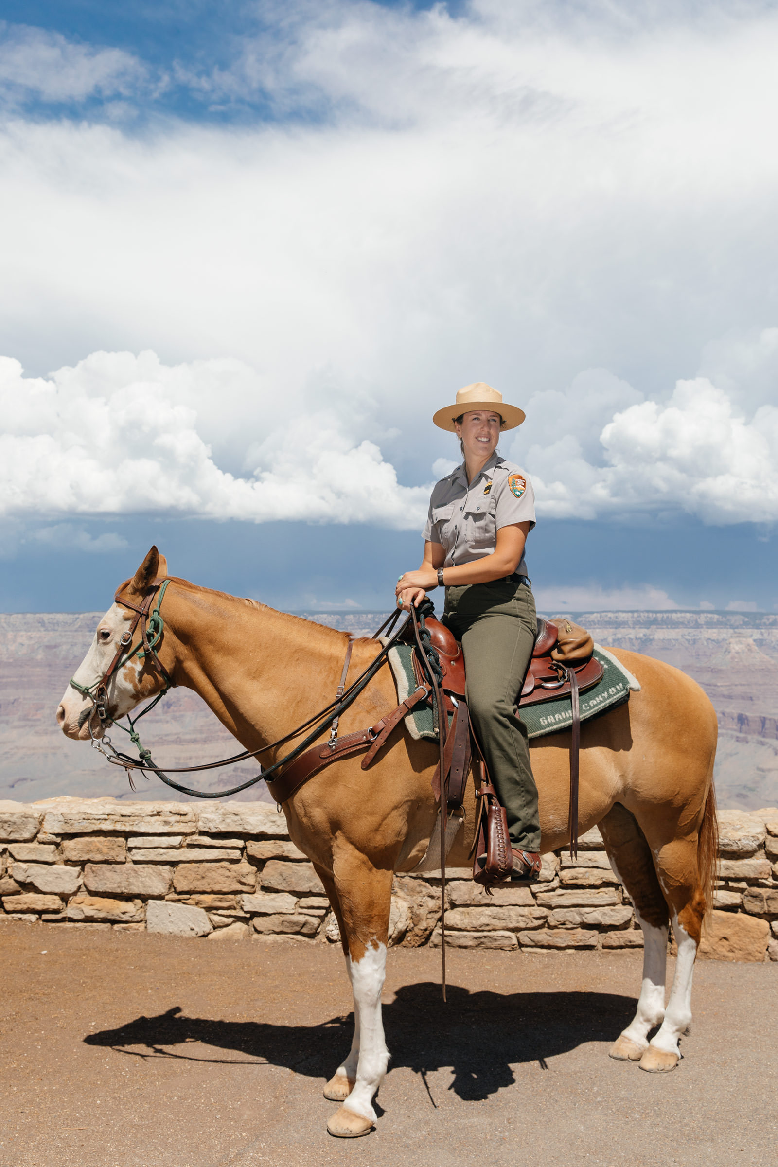 Portrait of horse patrol rangers Jill Staurowsky and Tessa Corsetti, at Grand Canyon National Park, Arizona.