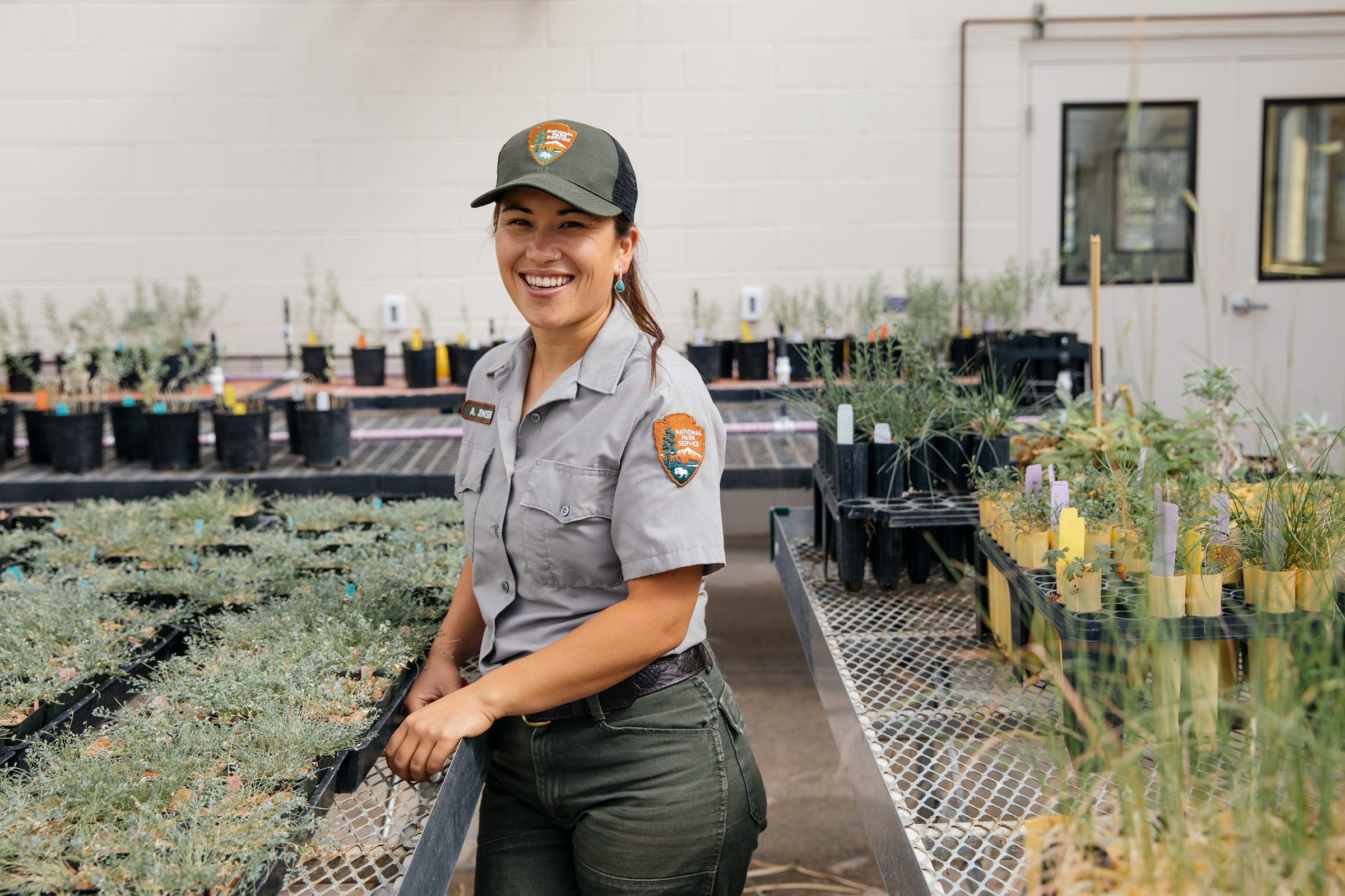 Vegetation conservationist Ahsa Jensen tends to endangered native plants in the Grand Canyon National Park's nursery. 