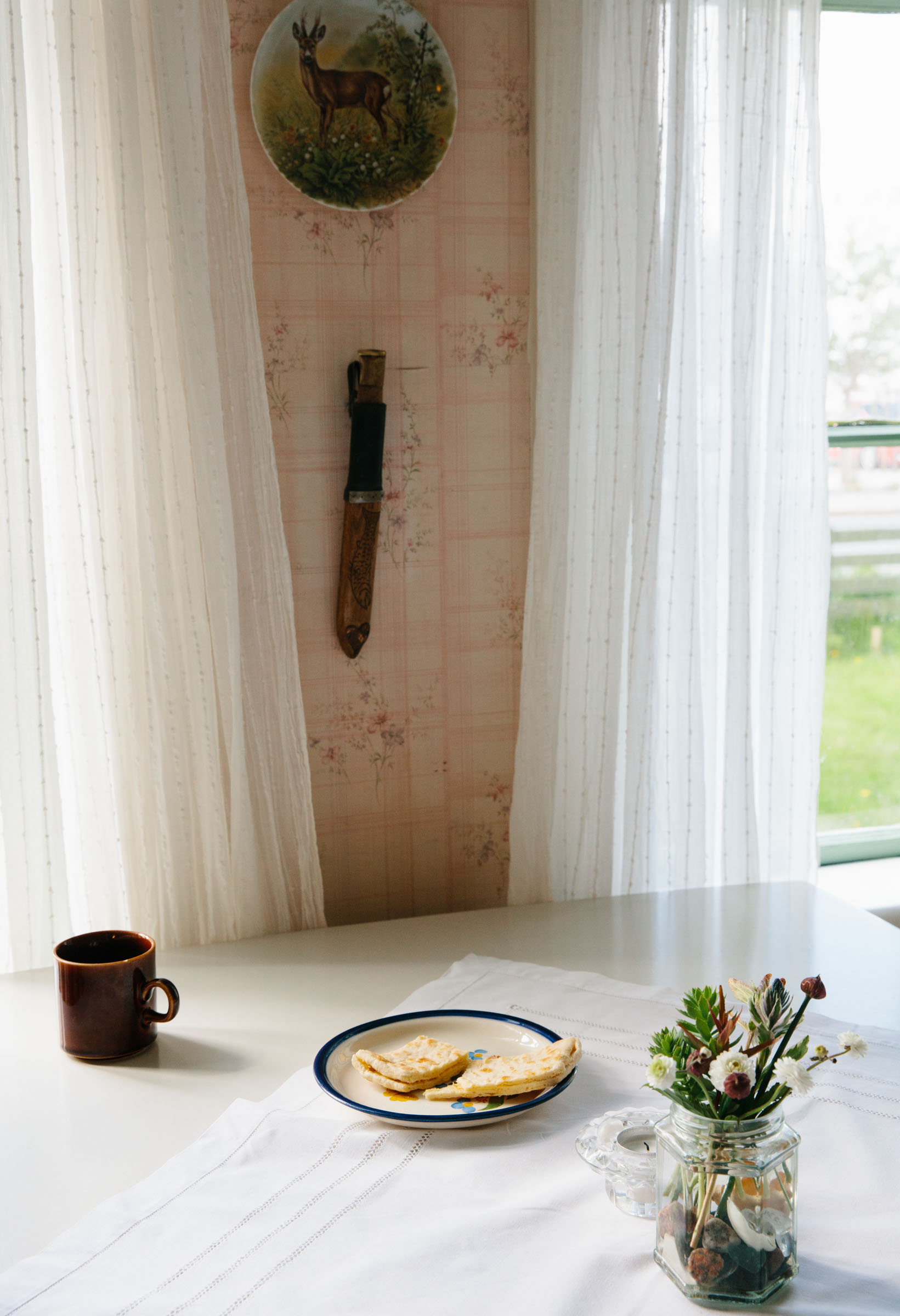 Afternoon fika prepared inside the home of Rina Lindgren in Ramberg, Norway.